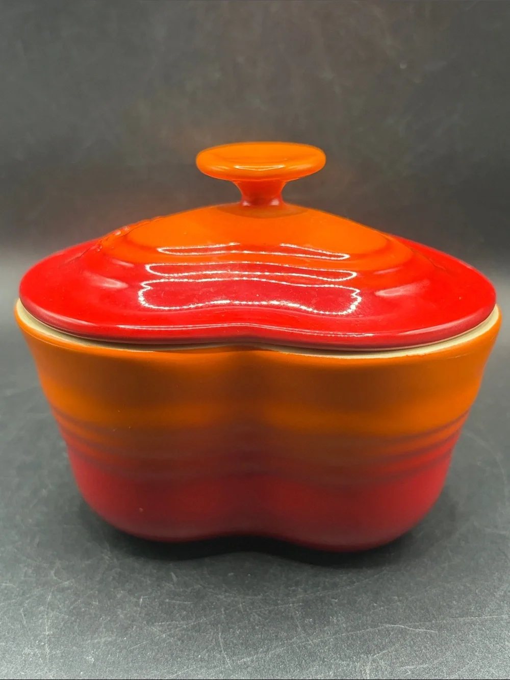 Le Creuset Petit Ramekin D'Amour Flame Red & Orange Lidded Stoneware Kitchenware